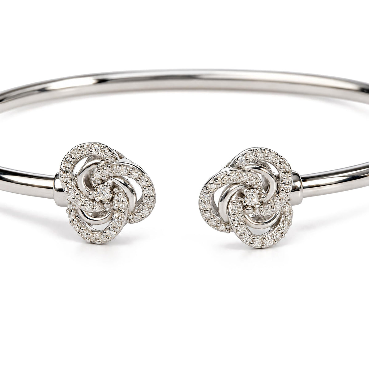 .925 Sterling Silver Diamond Accent Love Knot Flexy Open Bangle Bracelet