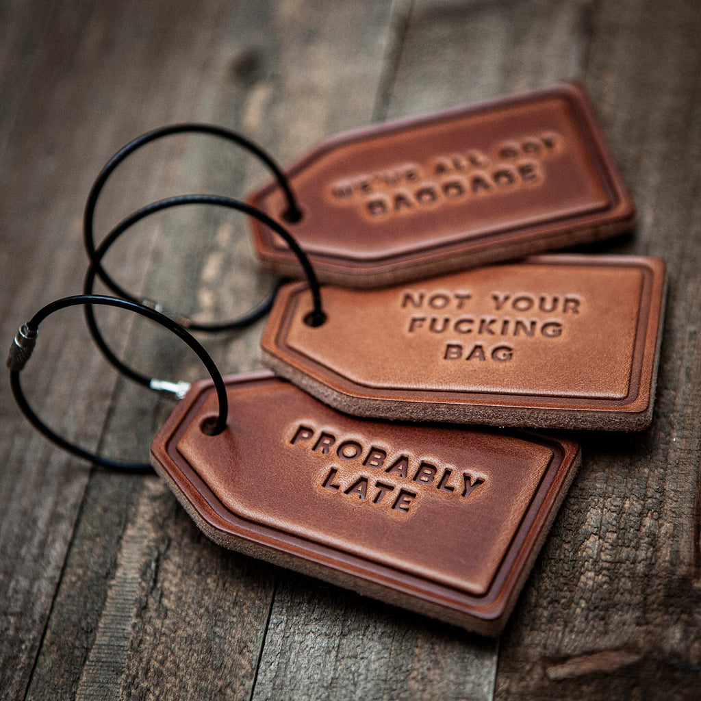 Probably Late Leather Luggage Tag