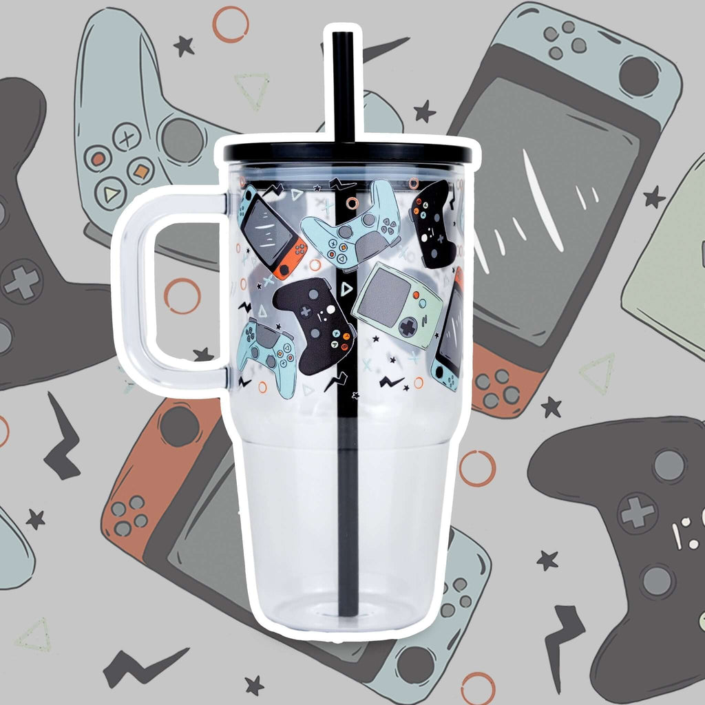 Level Up Gamer Tumbler 20oz Kids Tumbler with Handle, Lid & Straw