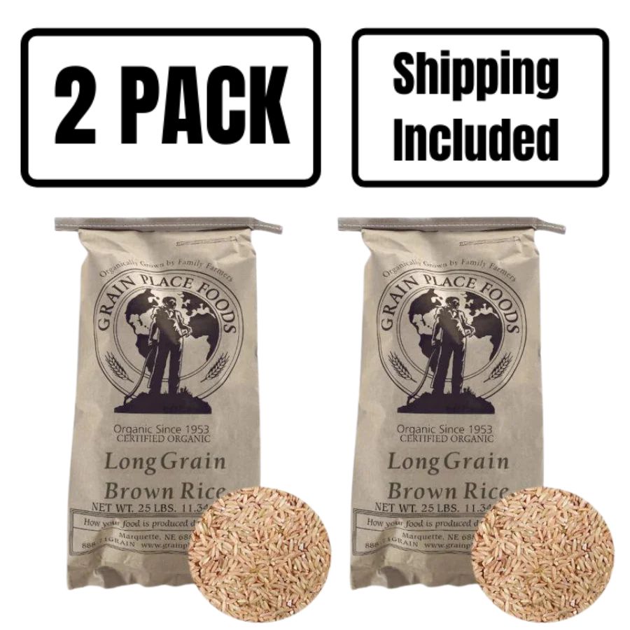Organic Long Grain Brown Rice | 25 lb | Pack of 2 | Non-GMO | Shipping Included | Grain Place Foods