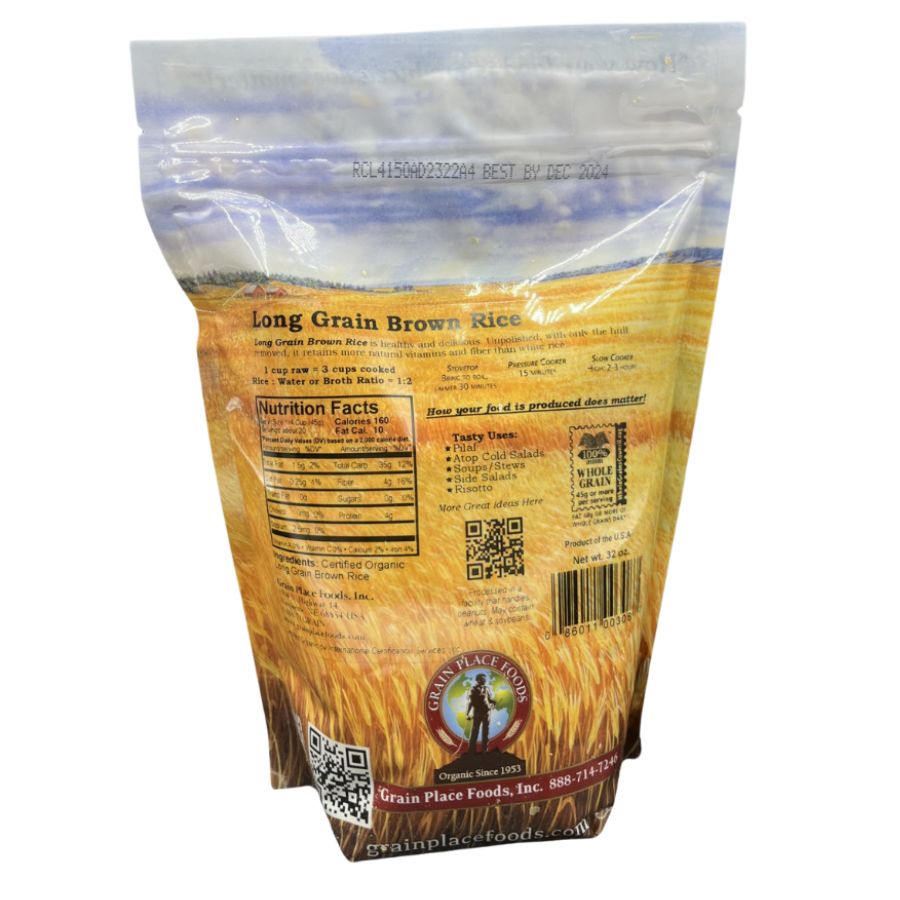 Organic Long Grain Brown Rice | 2 lb | Pack of 2 | Non-GMO | Shipping Included | Grain Place Foods
