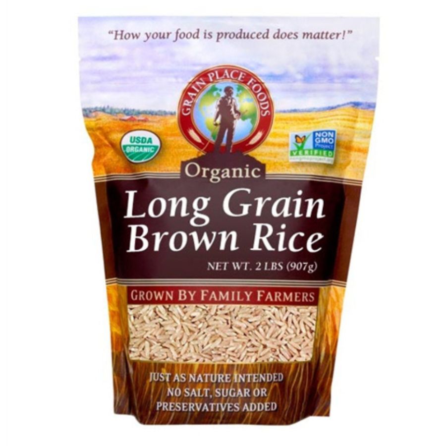 Organic Long Grain Brown Rice | 2 lb | Pack of 6 | Non-GMO | Shipping Included | Grain Place Foods