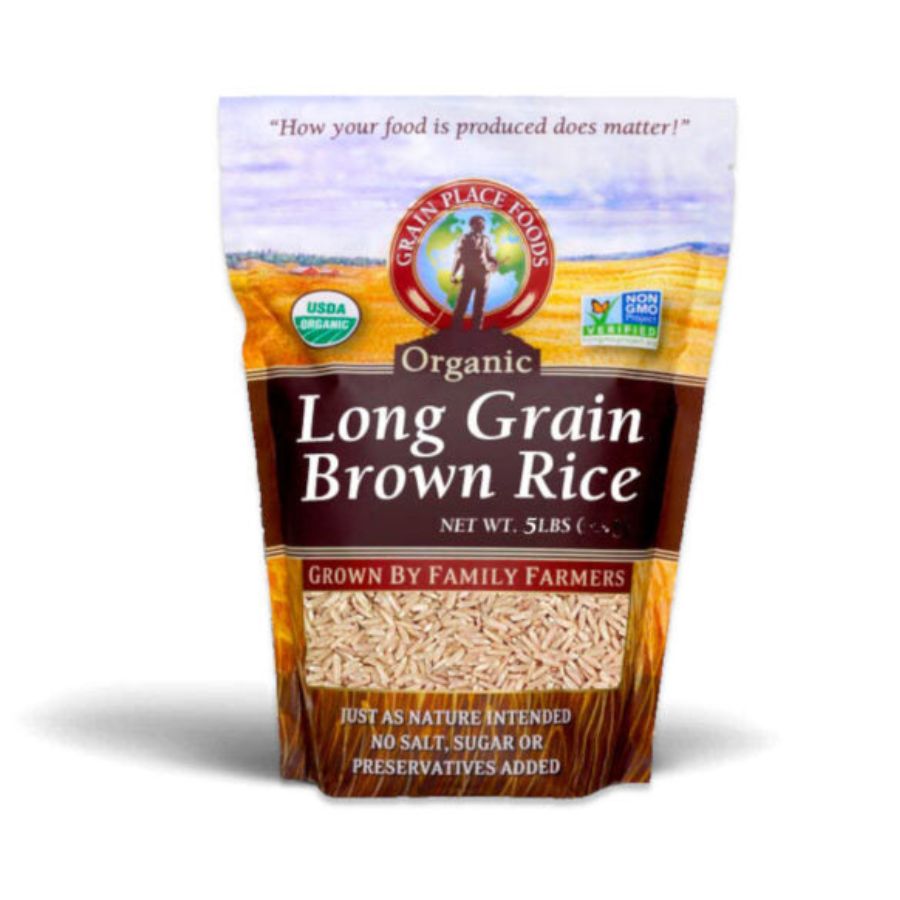 Organic Long Grain Brown Rice | 5 lb | Pack of 6 | Non-GMO | Shipping Included | Grain Place Foods