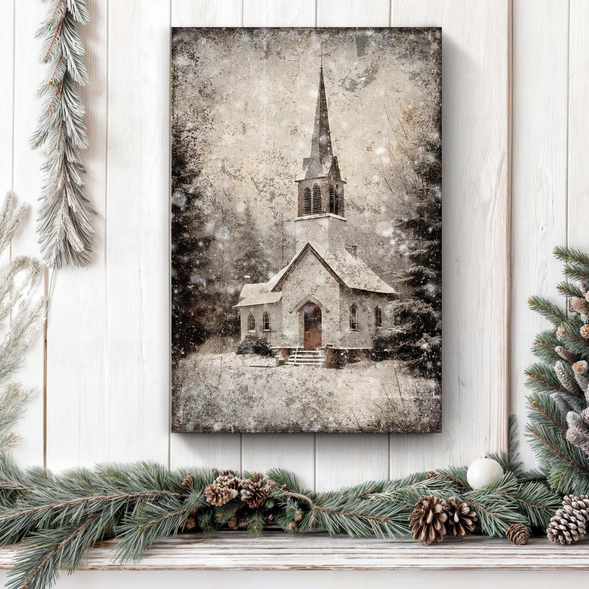 Vintage Church Christmas Wall Art IV