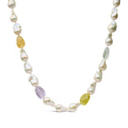 14K Yellow Gold Citrine, Amethyst, and Baroque Pearl Strand Necklace - 18" Inches