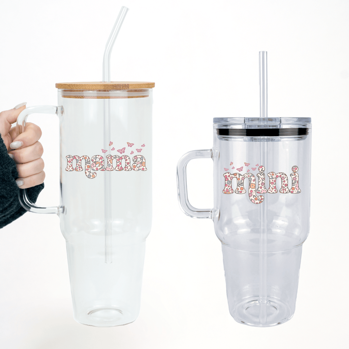 Mama + Mini Floral Butterfly Matching Tumbler Set