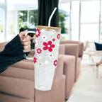 Red Daisy Glass Cups