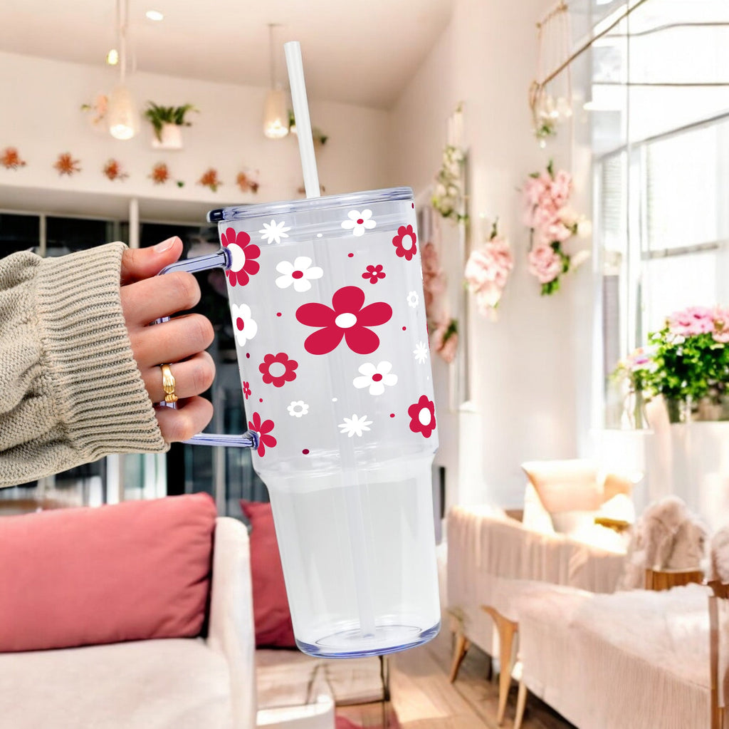 Red Daisy Glass Cups