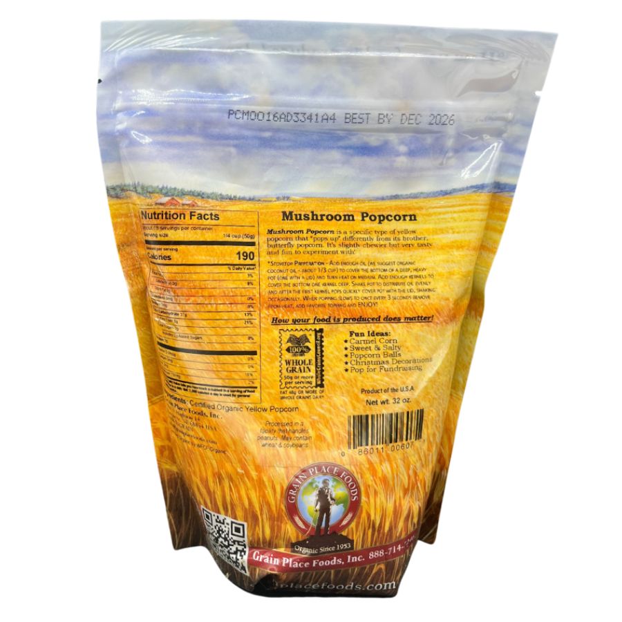 Organic Mushroom Popcorn | 2 lb | Pack of 4 | Non-GMO | Shipping Included | Grain Place Foods
