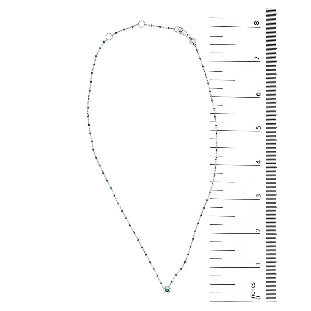 Sterling Silver Lab Created Emerald Bead Chain Necklace