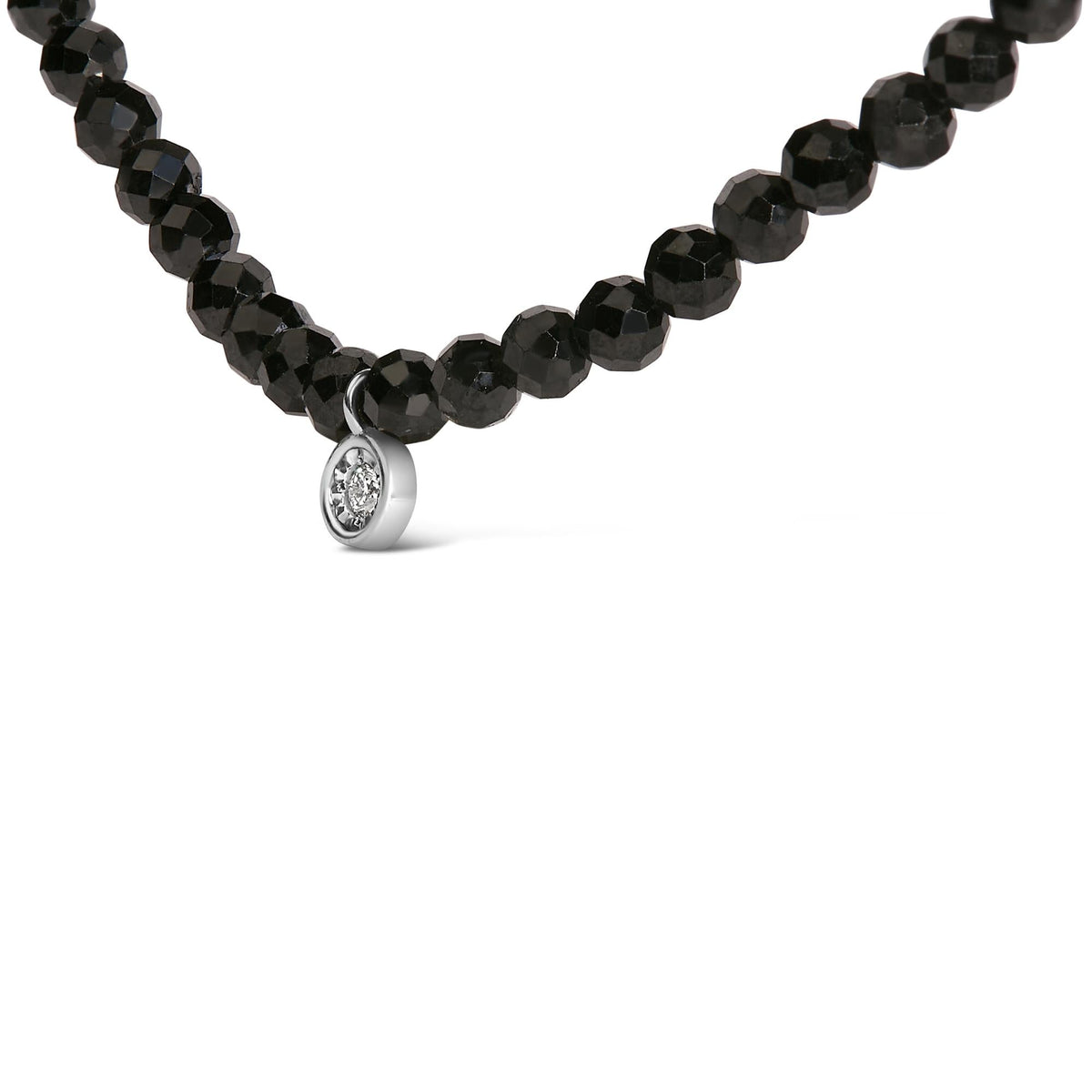 Sterling Silver Diamond Accent Black Spinel Bead Station Necklace
