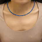 Sterling Silver Diamond Accent Blue Lapis Bead Station Necklace