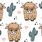 Fluffy Highland Cow With Cacti Glass Cups