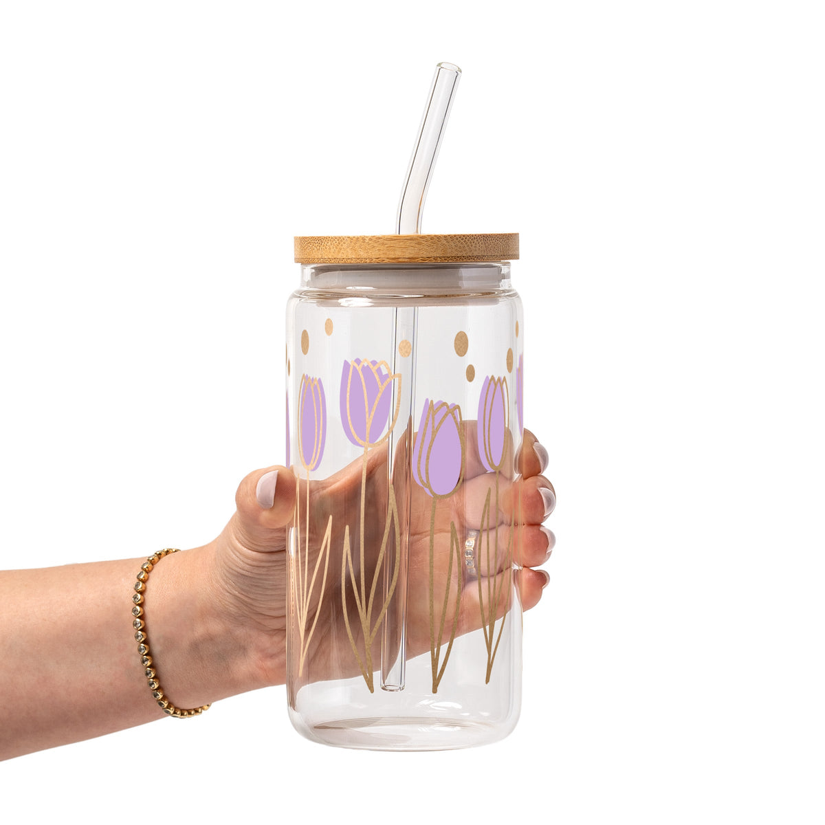 Purple Tulips Glass Cups