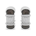 18K White Gold Flash Plated .925 Sterling Silver Clear Graphite Grey Enamel 5/8 Cttw Round Diamonds Huggie Hoop Earrings (F-G Color, VS1-VS2 Clarity)