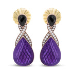 18K Rose Gold Flash Plated .925 Sterling Silver Purple Enamel 1/5 Cttw Round Pave-Set Diamond and 5.5 x 4mm Pear-Shaped Black Onyx Drop Earrings (F-G Color, VS1-VS2 Clarity)