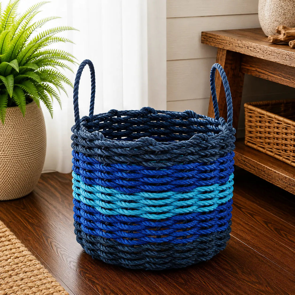 Navy Blue, Blue & Light Blue Five Stripe Rope Basket