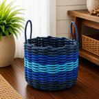 Navy Blue, Blue & Light Blue Five Stripe Rope Basket