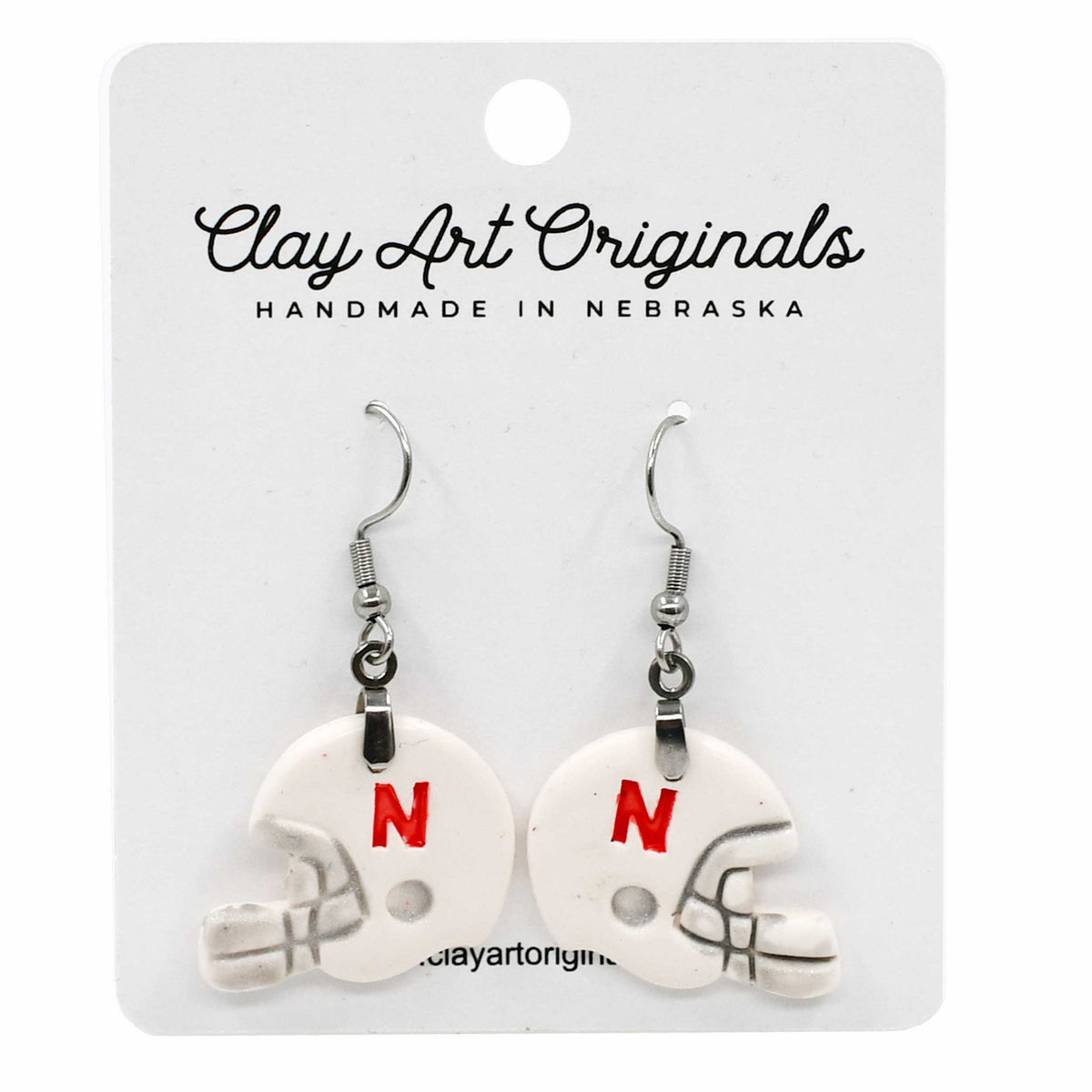 Nebraska Football Helmet Dangle Polymer Clay Earrings | Clay Art Originals