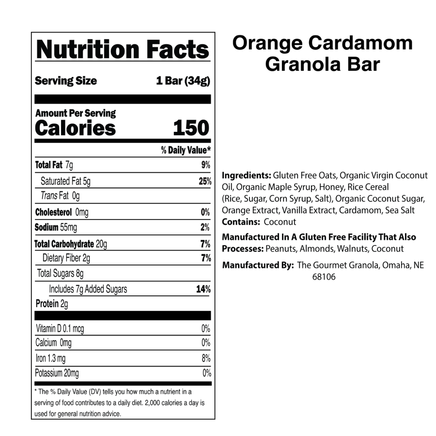 Orange Vanilla Granola Bar | Single Bar | Gluten, Dairy, & Soy Free | The Gourmet Granola