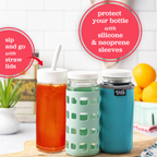 Original Series Wide Mouth Glass Bottles w/ Lids & Silicone Liner, 16 oz