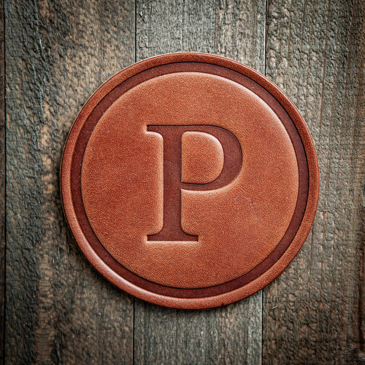 P Monogram Letter Leather Coaster