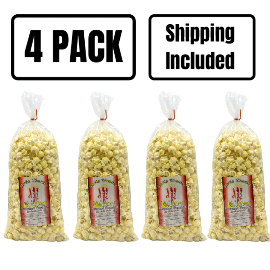 Movie Theater Butter Popcorn | Pack of 4 | 7 oz | Non-GMO | Shipping Included | Gold Dust Kettle Corn