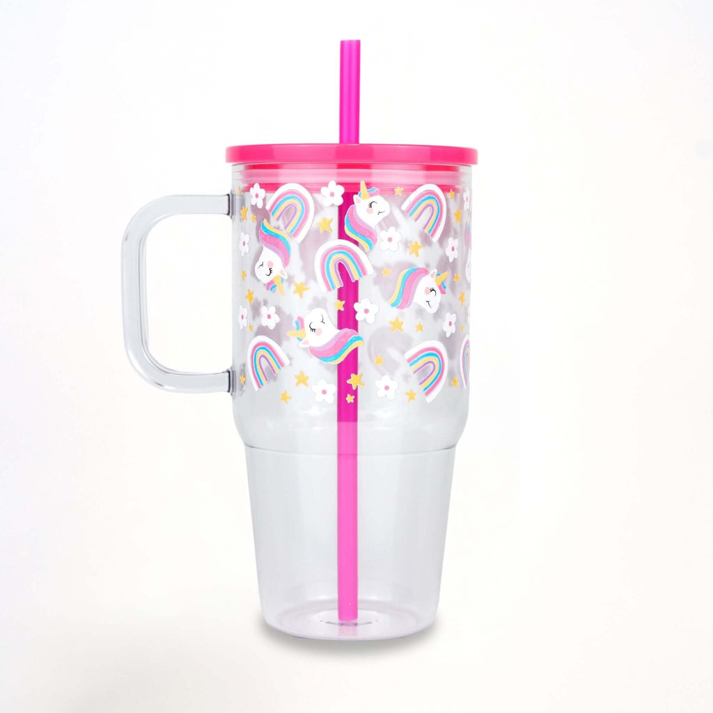 Pink Unicorns, Rainbows & Stars 20oz Kids Tumbler with Handle, Lid & Straw