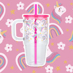 Pink Unicorns, Rainbows & Stars 20oz Kids Tumbler with Handle, Lid & Straw