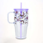 Purple Unicorns, Rainbows & Daisies 20oz Kids Tumbler with Handle, Lid & Straw