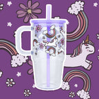 Purple Unicorns, Rainbows & Daisies 20oz Kids Tumbler with Handle, Lid & Straw