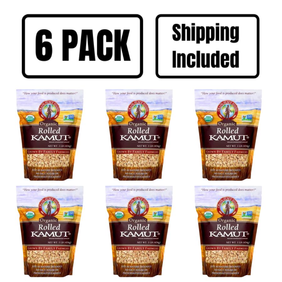 Organic Rolled Kamut Khorasan Wheat | Pack of 6 | 1 lb | Shipping Included | Grain Place Foods
