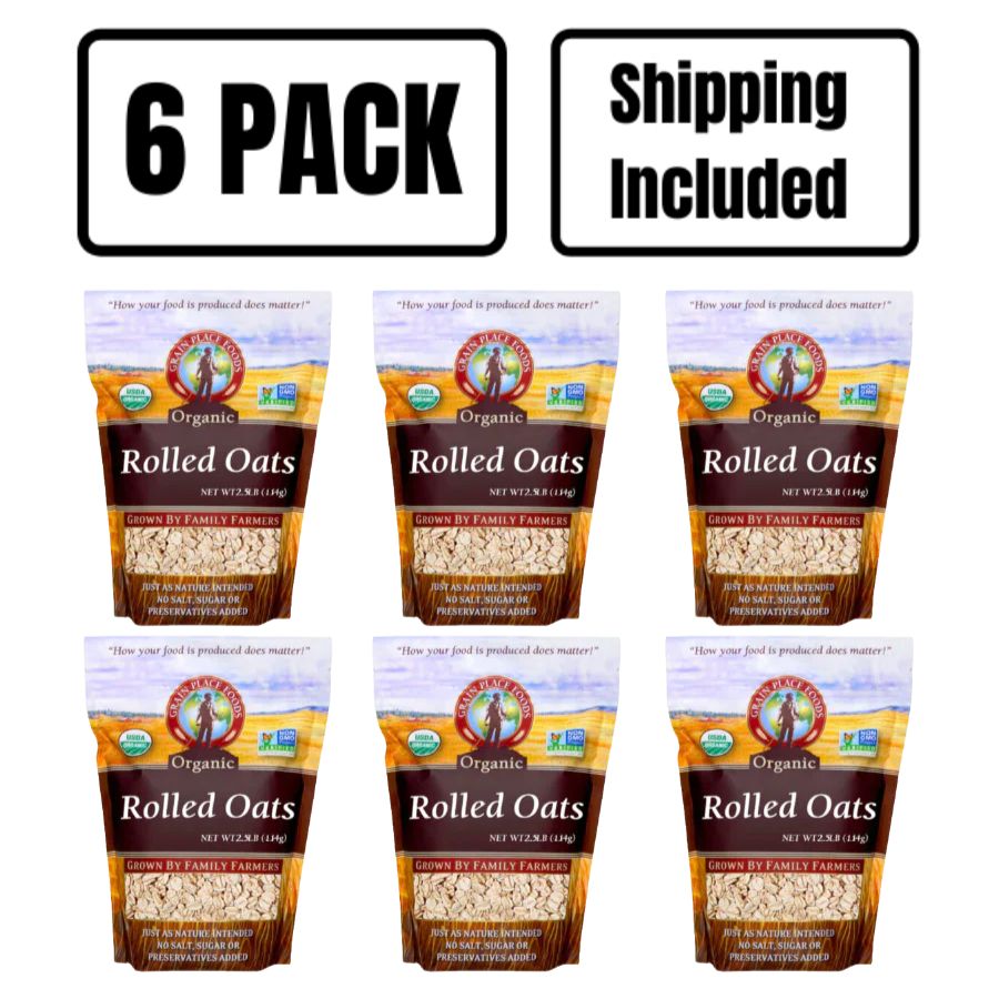 Organic Rolled Oats | Pack of 6 | 2.5 lb | Non-GMO | Shipping Included | Grain Place Foods