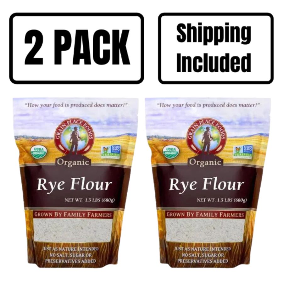 Organic Rye Flour | Pack of 2 |  1.5 lb | Non-GMO | Shipping Included | Grain Place Foods