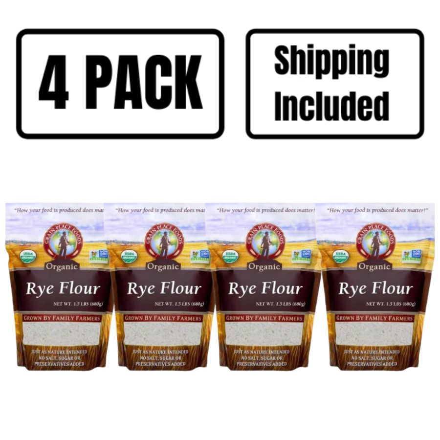 Organic Rye Flour | Pack of 4 | 1.5 lb | Non-GMO | Shipping Included | Grain Place Foods