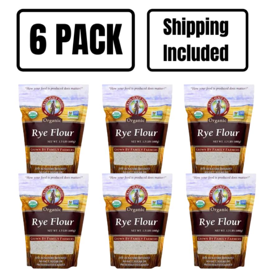 Organic Rye Flour | Pack of 6 | 1.5 lb | Non-GMO | Shipping Included | Grain Place Foods