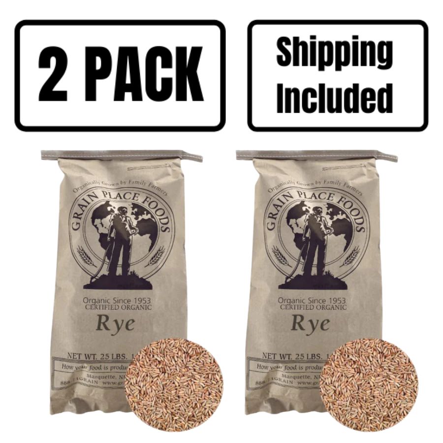 Organic Rye | 25 lb | Pack of 2 | Non-GMO | Shipping Included | Grain Place Foods