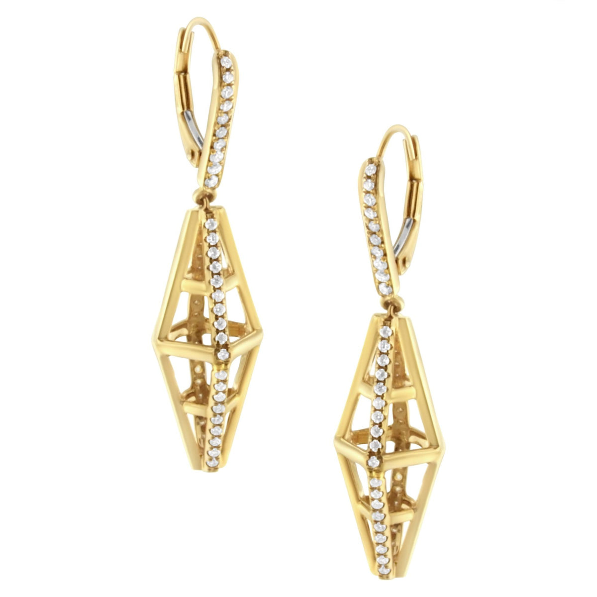 14K Yellow Gold 5/8 Cttw Diamond Geometrical Pillar Drop and Dangle Earrings (G-H Color, SI1-SI2 Clarity)