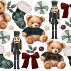 Plaid Teddy Christmas Glass Cups