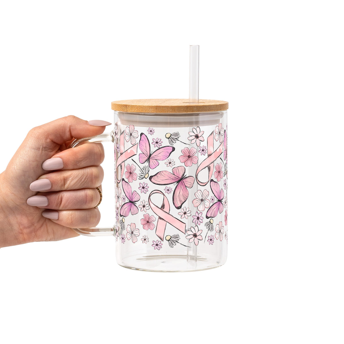 Breast Cancer Awareness Pink Ribbon Glass Cups