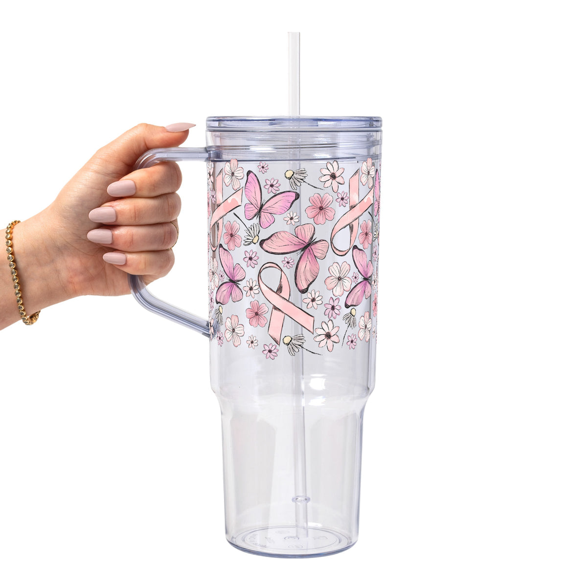 Breast Cancer Awareness Pink Ribbon Glass Cups