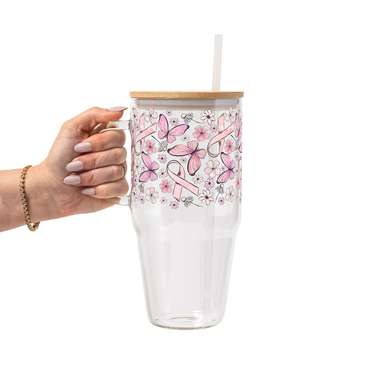 Breast Cancer Awareness Pink Ribbon Glass Cups
