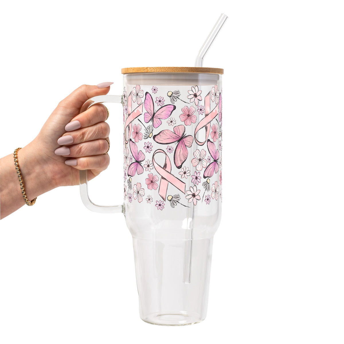 Breast Cancer Awareness Pink Ribbon Glass Cups