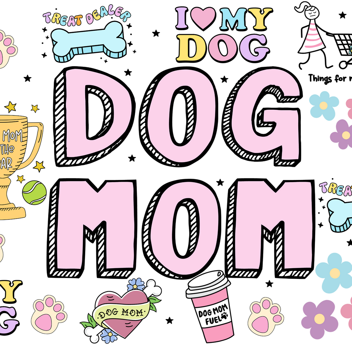 Dog Mom Doodles Glass Cups