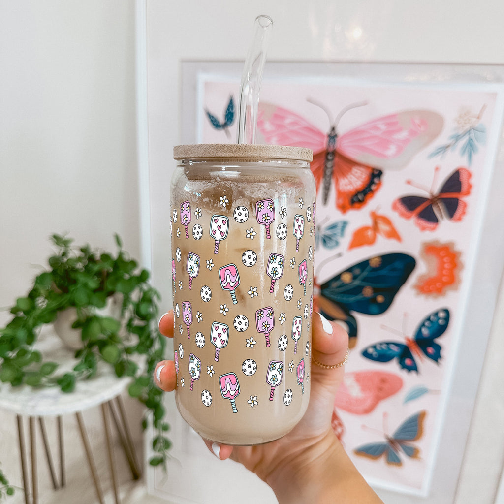 Floral Pickleball Glass Cups