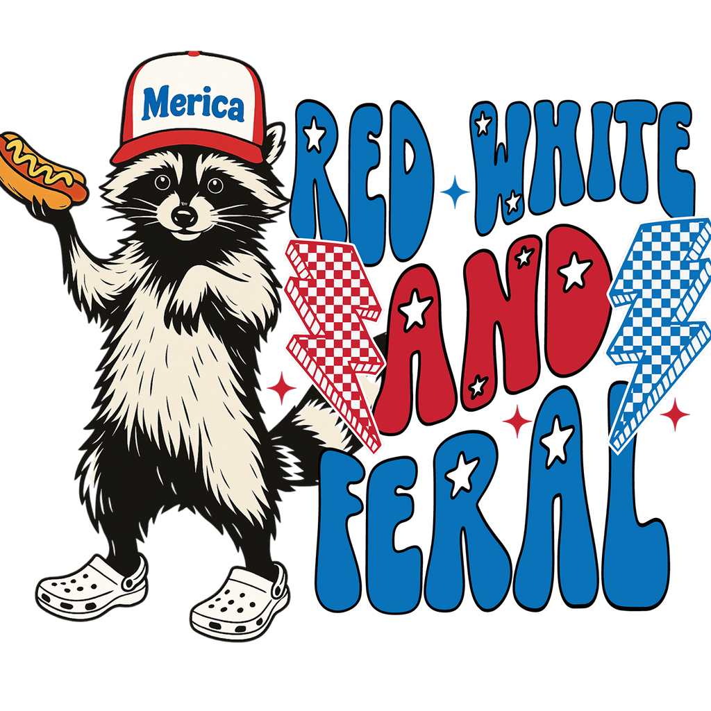 Red White and Feral Hot Dog Patriotic Raccoon Glass Cups