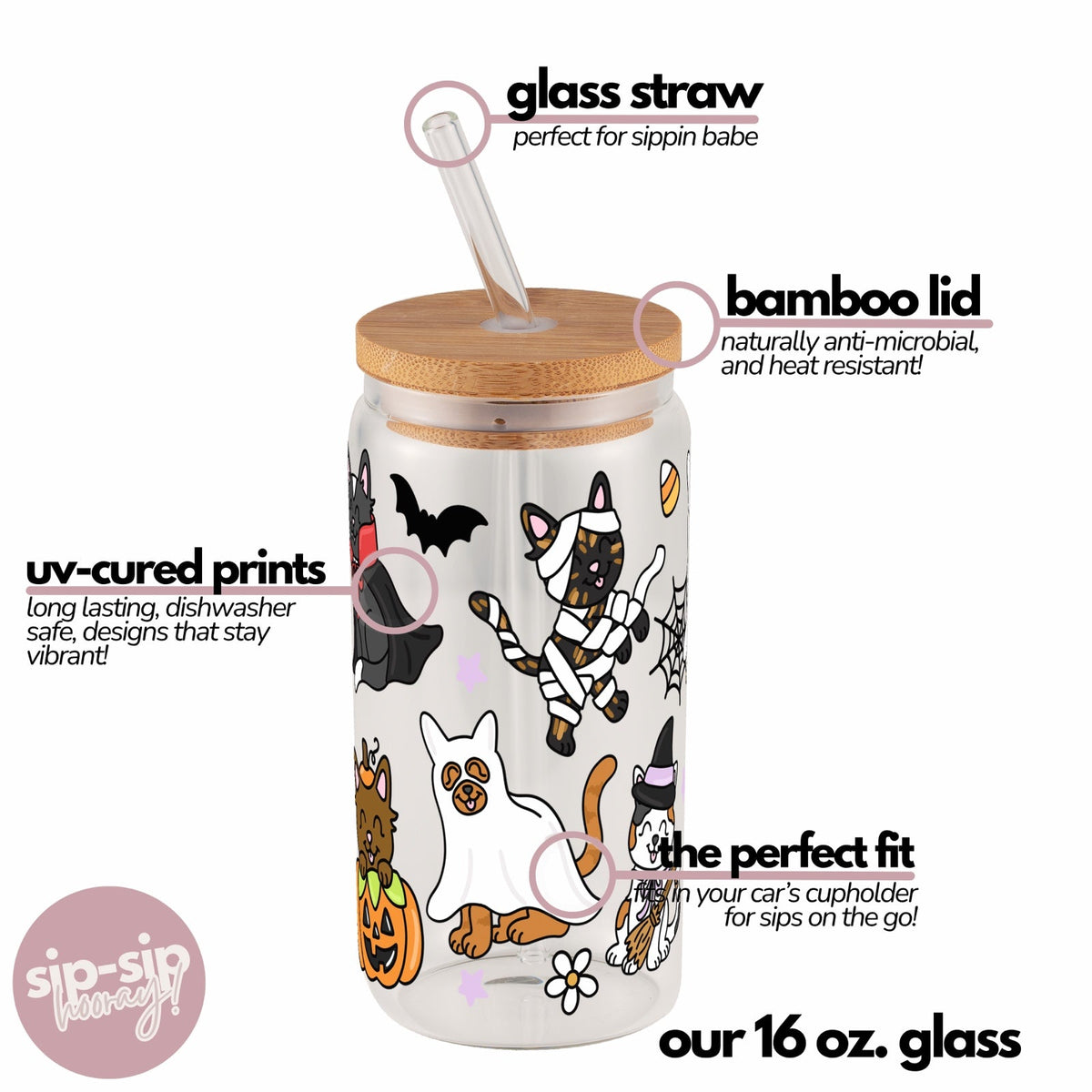 Spooky Cats Glass Cup