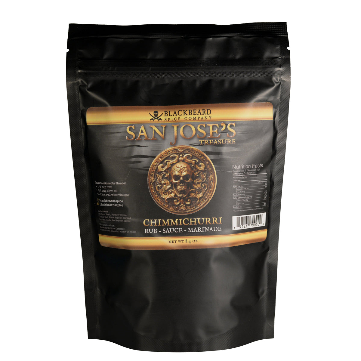 San Jose's Treasure Chimichurri - Great for sauces, marinades and a dry rub