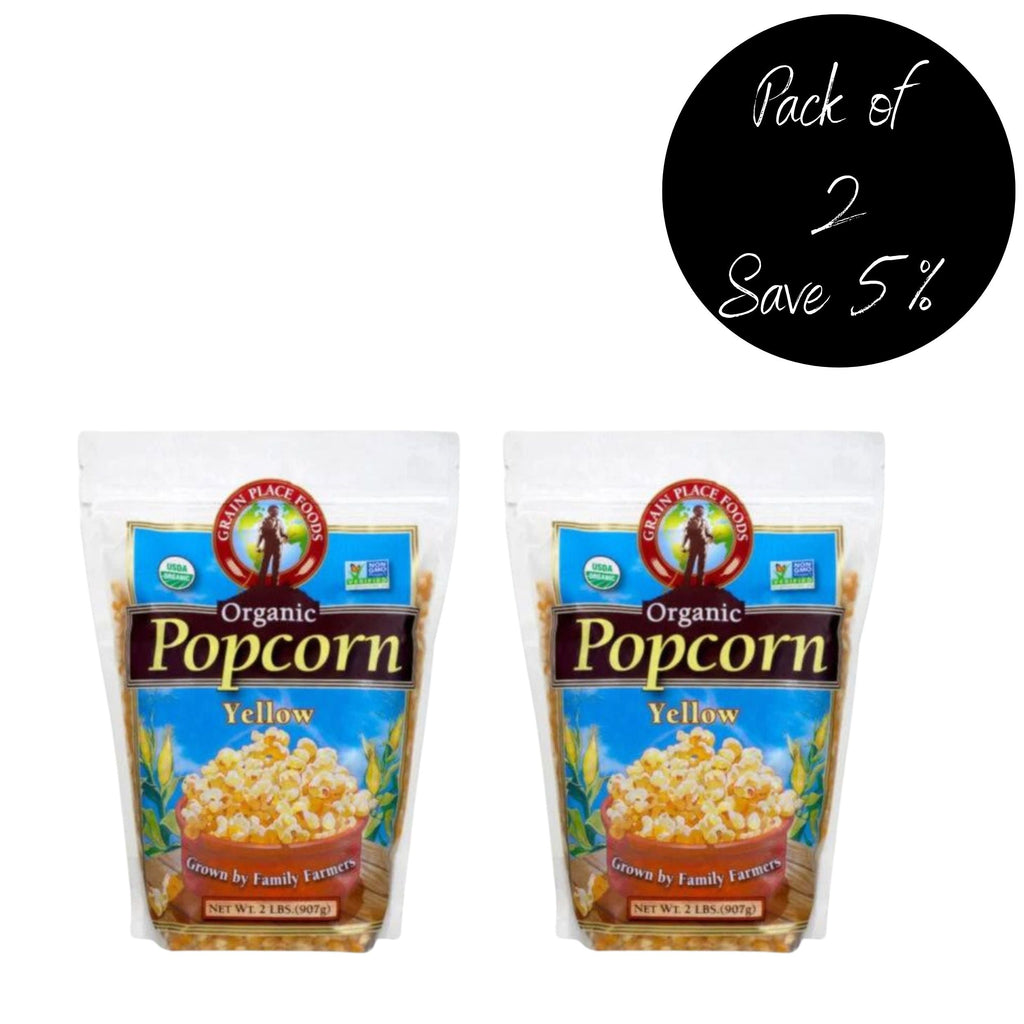 Organic Yellow Popcorn | 2 lb | Pack of 2 | Non-GMO | Grain Place Foods