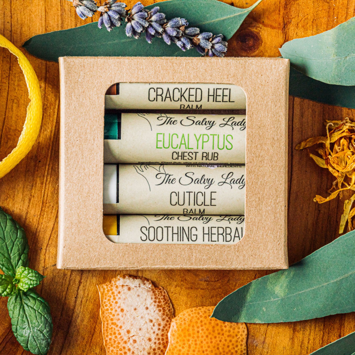 First Aid Balm Pack | Includes Herbal, Cuticle, Cracked Heel & Chest Balms | The Salvy Lady